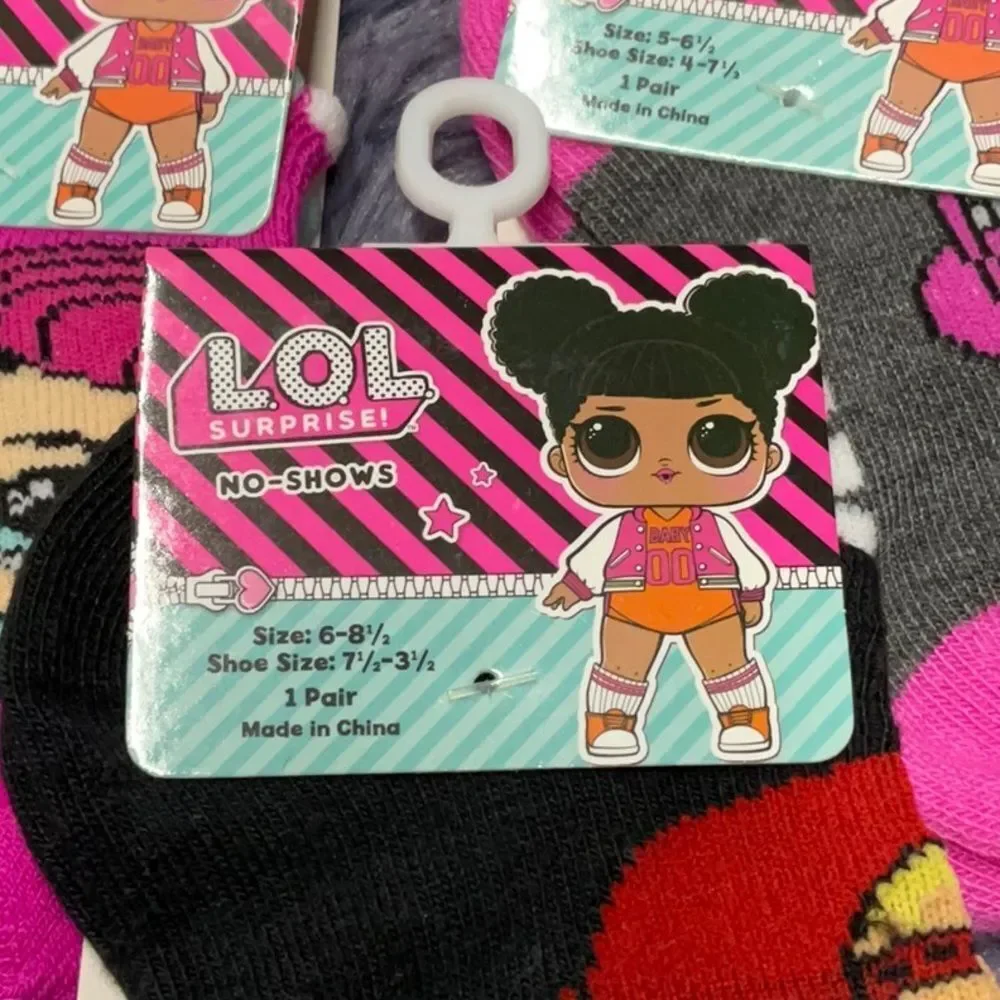 Set of 3 - L.O.L. Surprise! No-Show Socks in Pink, Black, and Gray - New
